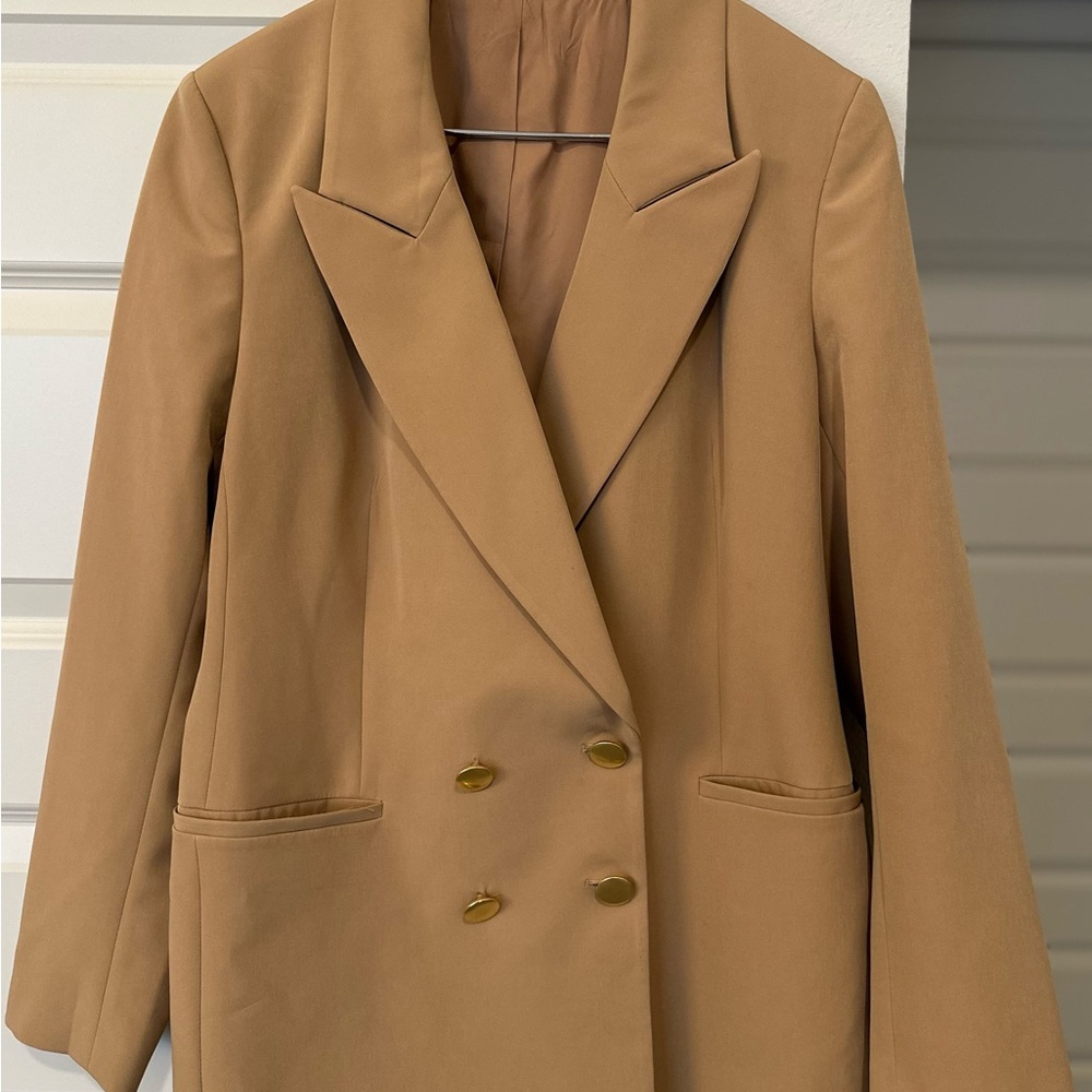 Express Camel Double-Breasted Blazer